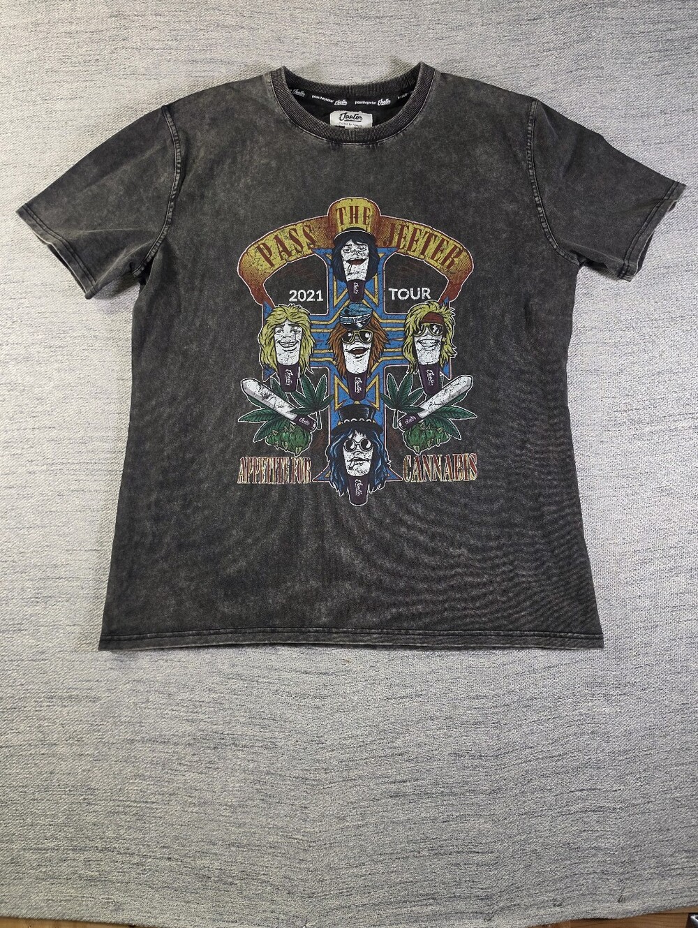 Jeeter 2021 Tour Appetite For Cannabis Graphic Tee Acid Wash Black Mens XL